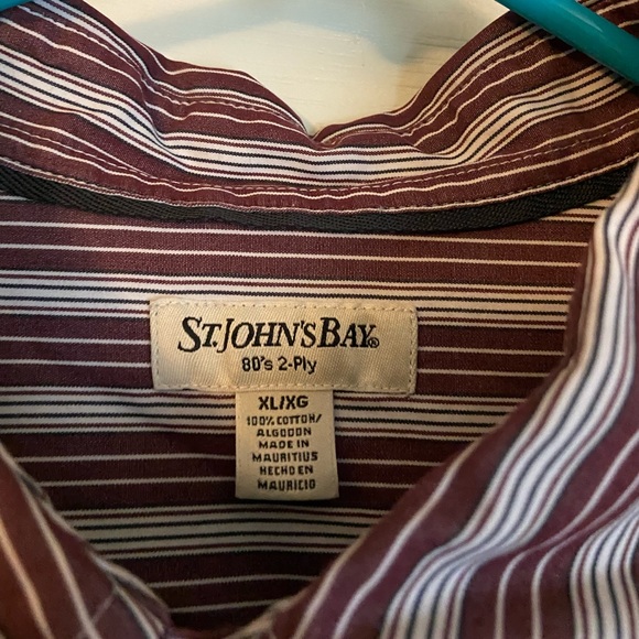 St. John’s Bay 80s Striped Red/Brown Button Up - Picture 2 of 3
